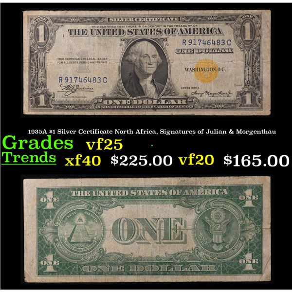 1935A $1 Silver Certificate North Africa, Signatures of Julian & Morgenthau Grades vf+