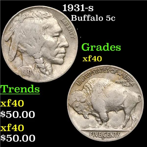 1931-s Buffalo Nickel 5c Grades xf
