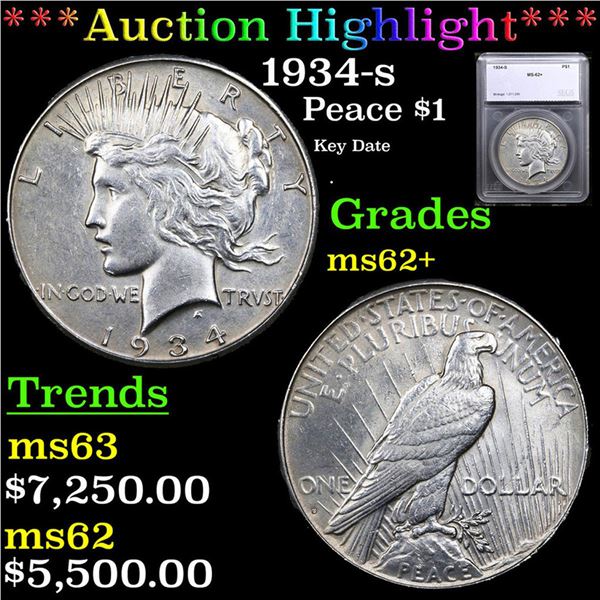 ***Auction Highlight*** 1934-s Peace Dollar $1 Grades Select Unc By SEGS (fc)
