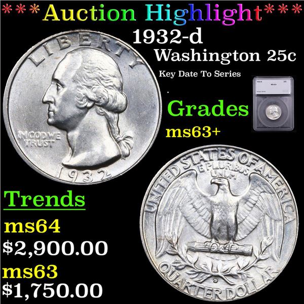 ***Auction Highlight*** 1932-d Washington Quarter 25c Graded ms63+ BY SEGS (fc)