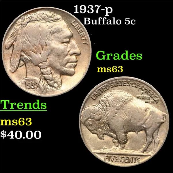 1937-p Buffalo Nickel 5c Grades Select Unc