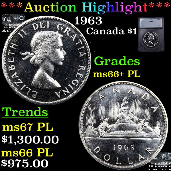 1963 Canada Dollar $1 Graded ms66+ PL BY SEGS