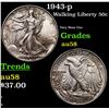 1943-p Walking Liberty Half Dollar 50c Grades Choice AU/BU Slider