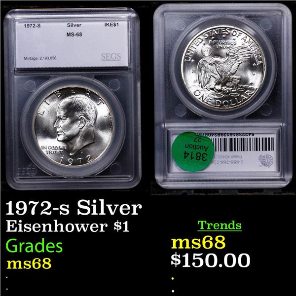1972-s Silver Eisenhower Dollar $1 Graded ms68 BY SEGS