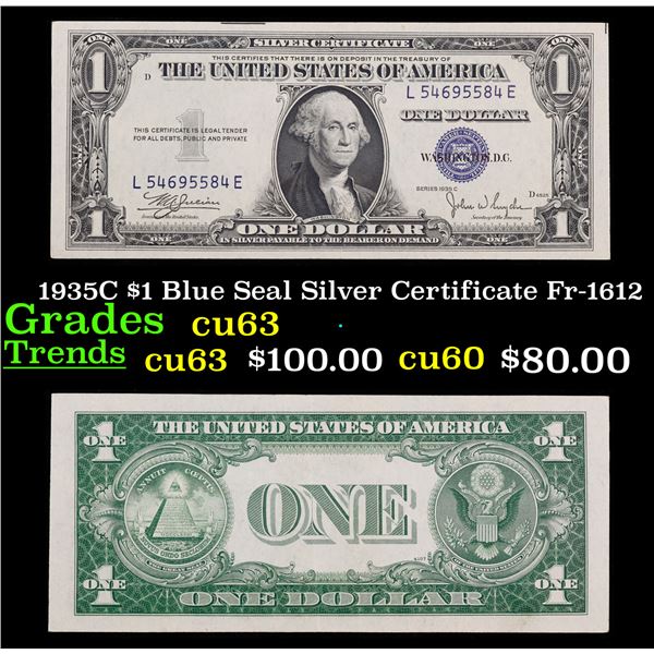 1935C $1 Blue Seal Silver Certificate Fr-1612 Grades Select CU