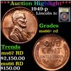 ***Auction Highlight*** 1949-p Lincoln Cent 1c Graded GEM++ RD By USCG (fc)