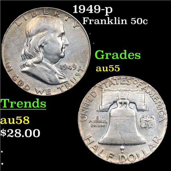 1949-p Franklin Half Dollar 50c Grades Choice AU