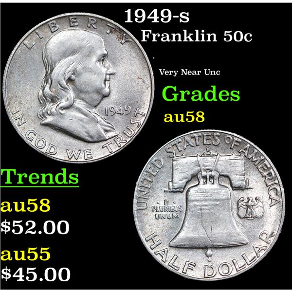 1949-s Franklin Half Dollar 50c Grades Choice AU/BU Slider