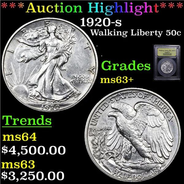 ***Auction Highlight*** 1920-s Walking Liberty Half Dollar 50c Graded Select+ Unc BY USCG (fc)