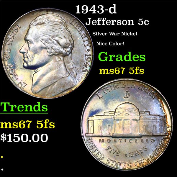1943-d Jefferson Nickel 5c Grades GEM++ 5fs