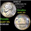 1943-d Jefferson Nickel 5c Grades GEM++ 5fs