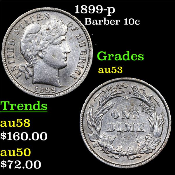 1899-p Barber Dime 10c Grades Select AU