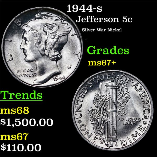 1944-s Jefferson Nickel 5c Grades Gem++ Unc