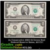Image 1 : 2x Consecutive 2003 $2 Green Seal Federal Reserve Notes, All CU! Grades Gem CU