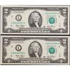 Image 2 : 2x Consecutive 2003 $2 Green Seal Federal Reserve Notes, All CU! Grades Gem CU