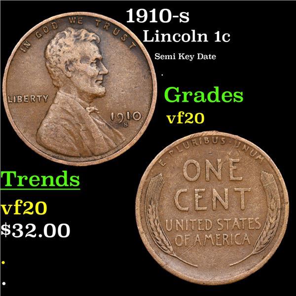 1910-s Lincoln Cent 1c Grades vf, very fine