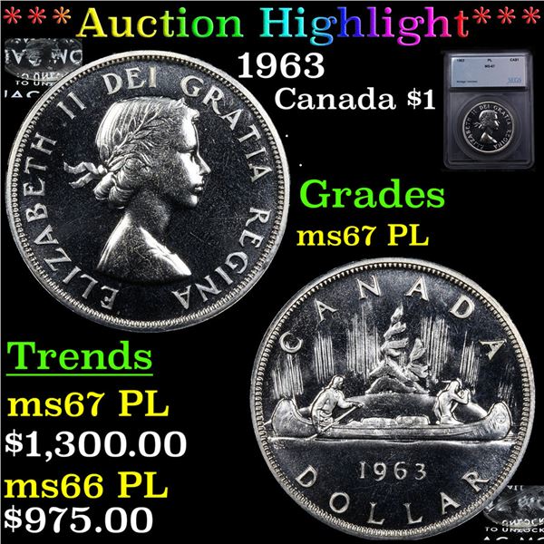 1963 Canada Dollar $1 Graded ms67 PL BY SEGS