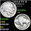 1913-d TY II Buffalo Nickel 5c Grades f+