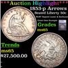 ***Auction Highlight*** 1853-p Arrows & Rays Seated Half Dollar 50c Graded ms65 By SEGS (fc)