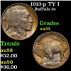 1913-p TY I Buffalo Nickel 5c Grades Choice AU