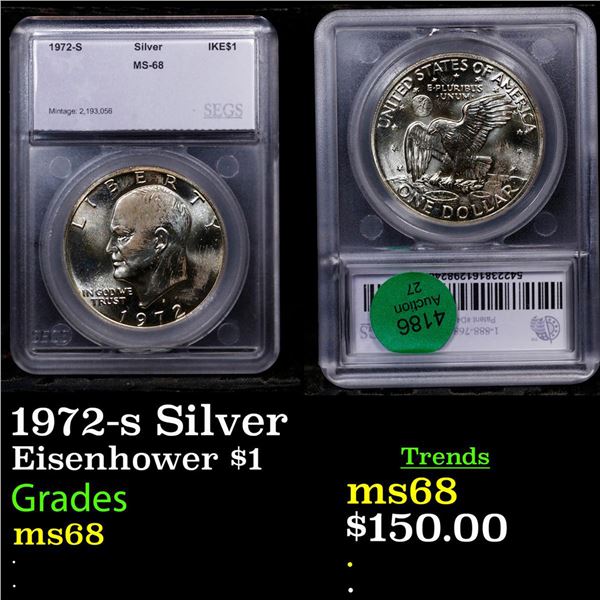 1972-s Silver Eisenhower Dollar $1 Graded ms68 BY SEGS