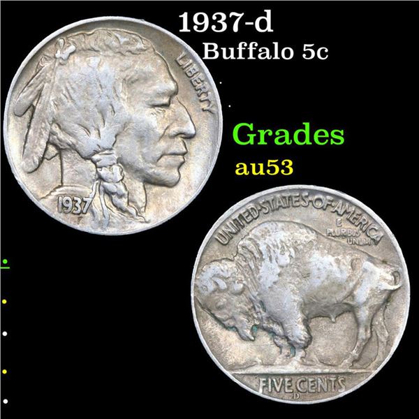1937-d Buffalo Nickel 5c Grades Select AU
