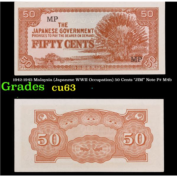 1942-1945 Malaysia (Japanese WWII Occupation) 50 Cents "JIM" Note P# M4b Grades Select CU