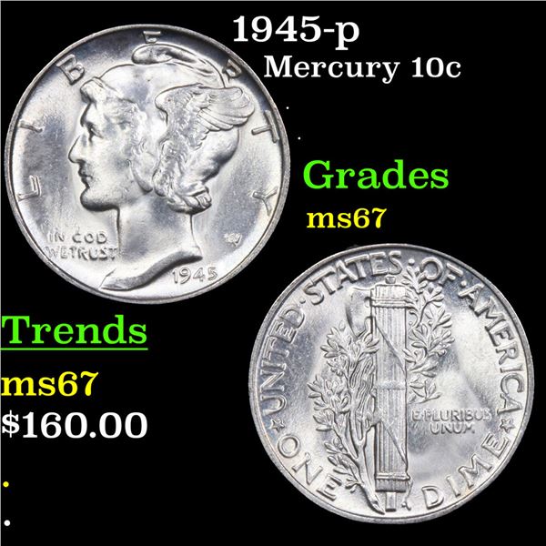 1945-p Mercury Dime 10c Grades GEM++ Unc