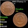 Image 1 : 1865 Fancy 5 Two Cent Piece 2c Grades f+