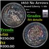 Image 1 : 1853 No Arrows Seated Liberty Half Dime 1/2 10c Graded f15 details BY SEGS