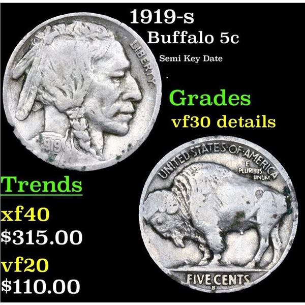 1919-s Buffalo Nickel 5c Grades VF Details