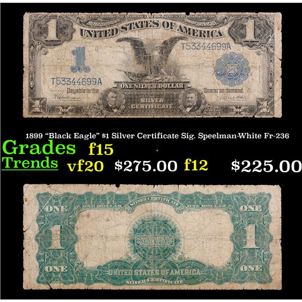 1899 "Black Eagle" $1 Silver Certificate Sig. Speelman-White Fr-236 Grades f+