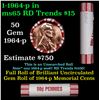 Image 1 : Shotgun Lincoln 1c roll, 1964-p 50 pcs Bank 50c Wrapper.