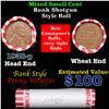 Mixed small cents 1c orig shotgun roll, 1938-p Lincoln Cent, Wheat Cent other end, Bank Wrapper.