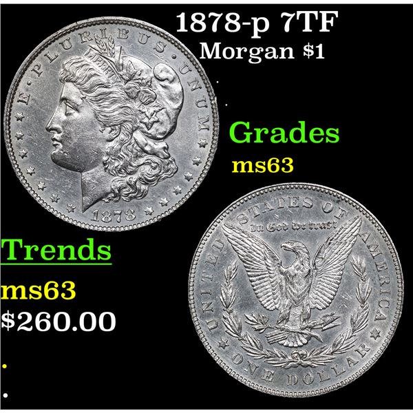 1878-p 7TF Morgan Dollar $1 Grades Select Unc