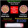 Mixed small cents 1c orig shotgun roll, 1939-s Lincoln Cent, 1937 Indian Cent other end, Bank Wrappe