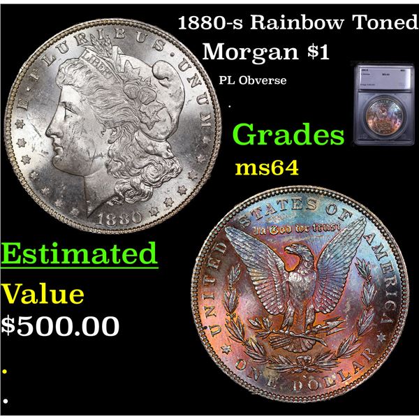 1880-s Morgan Dollar Rainbow Toned $1 Graded ms64 By SEGS