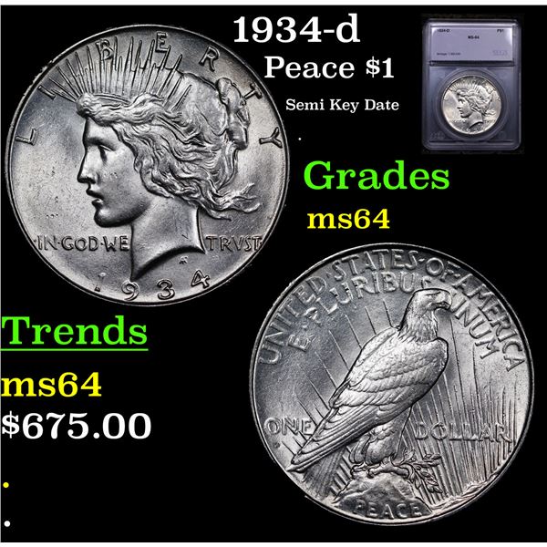 1934-d Peace Dollar $1 Graded ms64 By SEGS
