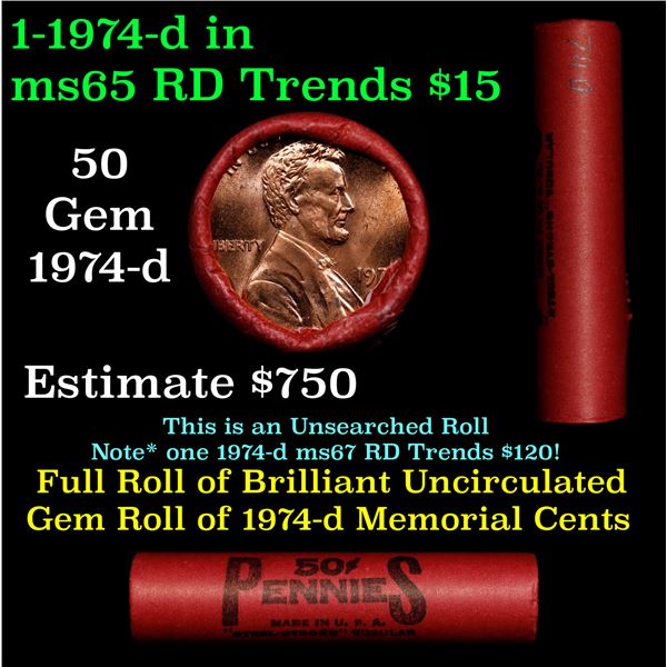 Shotgun Lincoln 1c roll, 1974-d 50 pcs Steel-Strong 50c Wrapper.