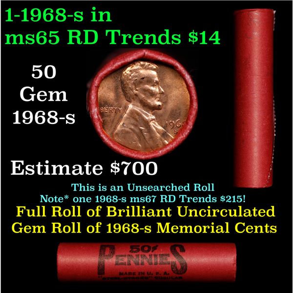 Shotgun Lincoln 1c roll, 1968-s 50 pcs Steel-Strong 50c Wrapper.