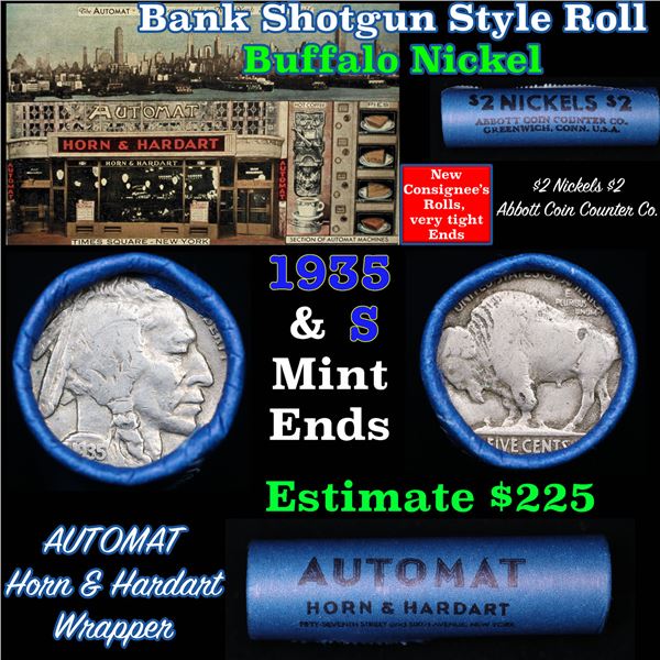 Buffalo Nickel Shotgun Roll in Old Bank Style '  Abbott Coin Counter' Wrapper 1935 & s Mint Ends
