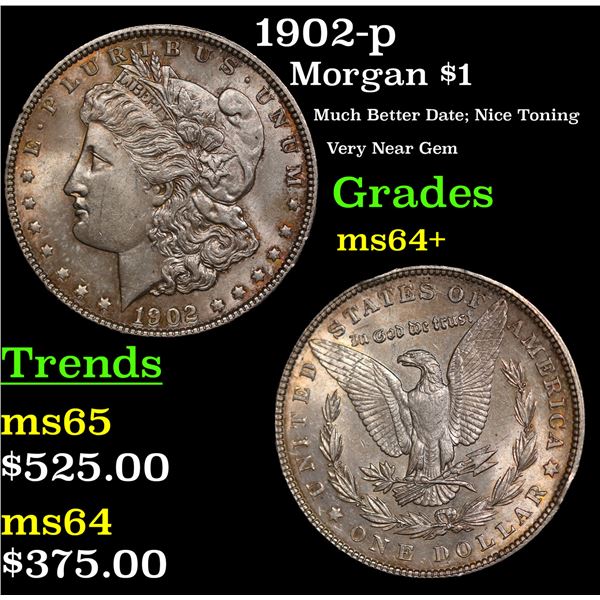 1902-p Morgan Dollar $1 Grades Choice+ Unc