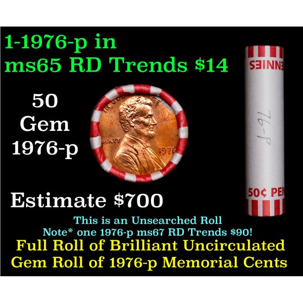 Shotgun Lincoln 1c roll, 1976-p 50 pcs Bank 50c Wrapper.