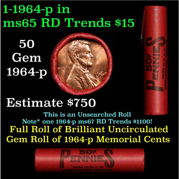 Shotgun Lincoln 1c roll, 1964-p 50 pcs Steel-Strong 50c Wrapper.