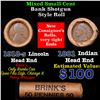 Mixed small cents 1c orig shotgun roll, 1916-s Lincoln Cent, 1881 Indian Cent other end, Brinks Wrap