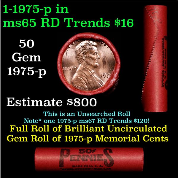 Shotgun Lincoln 1c roll, 1975-p 50 pcs Steel-Strong 50c Wrapper.