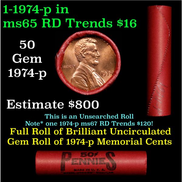 Shotgun Lincoln 1c roll, 1974-p 50 pcs Steel-Strong 50c Wrapper.