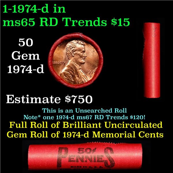 Shotgun Lincoln 1c roll, 1974-d 50 pcs Steel-Strong Wrapper.