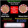 Image 1 : Mixed small cents 1c orig shotgun roll, 1918-p Lincoln Cent, Wheat Cent other end, Bank Wrapper.