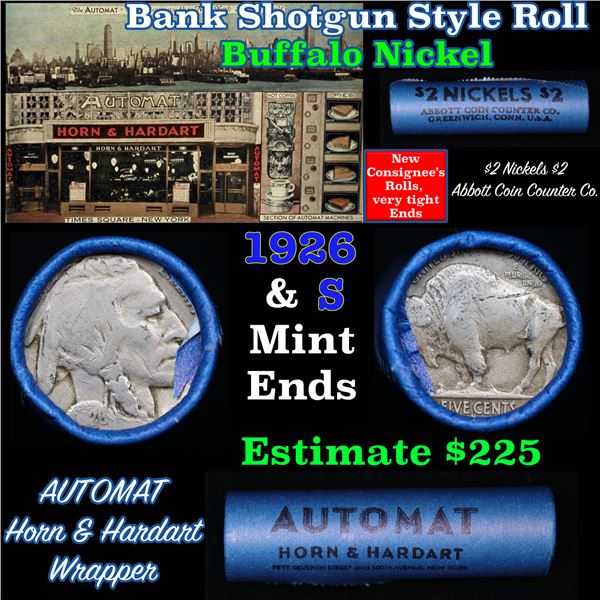 Buffalo Nickel Shotgun Roll in Old Bank Style '  Abbott Coin Counter' Wrapper 1926 & s Mint Ends
